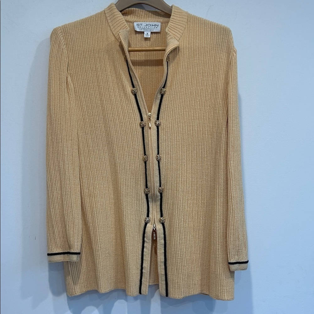 St John vintage banana cream zip-Front Women's 12 sweater jacket cardigan top